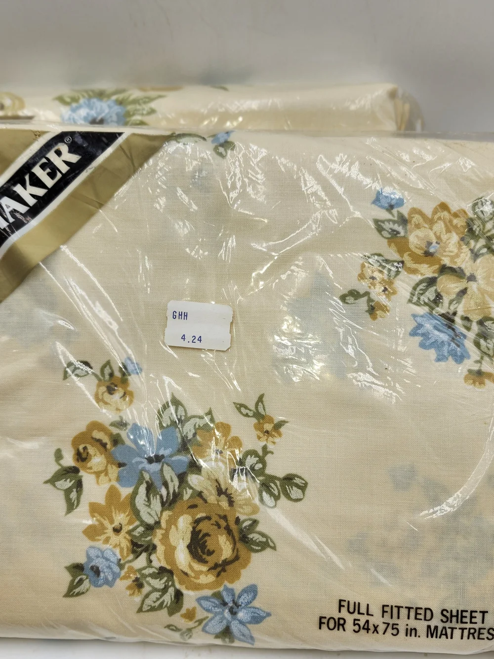 Lot Tastemaster vintage floral blue biege FULL sheet flat fitted pillowcase